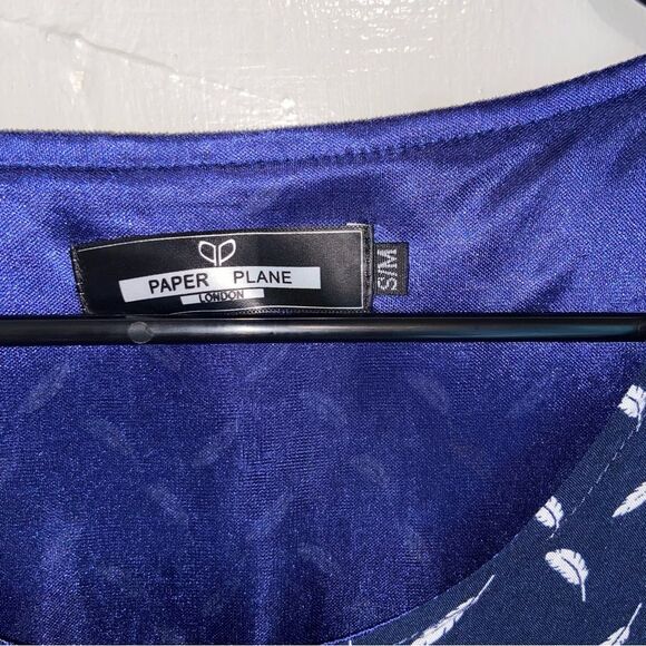 Paper Plane London Navy Feather Print Sleeveless Dress Women’s Small - Picture 3 of 9